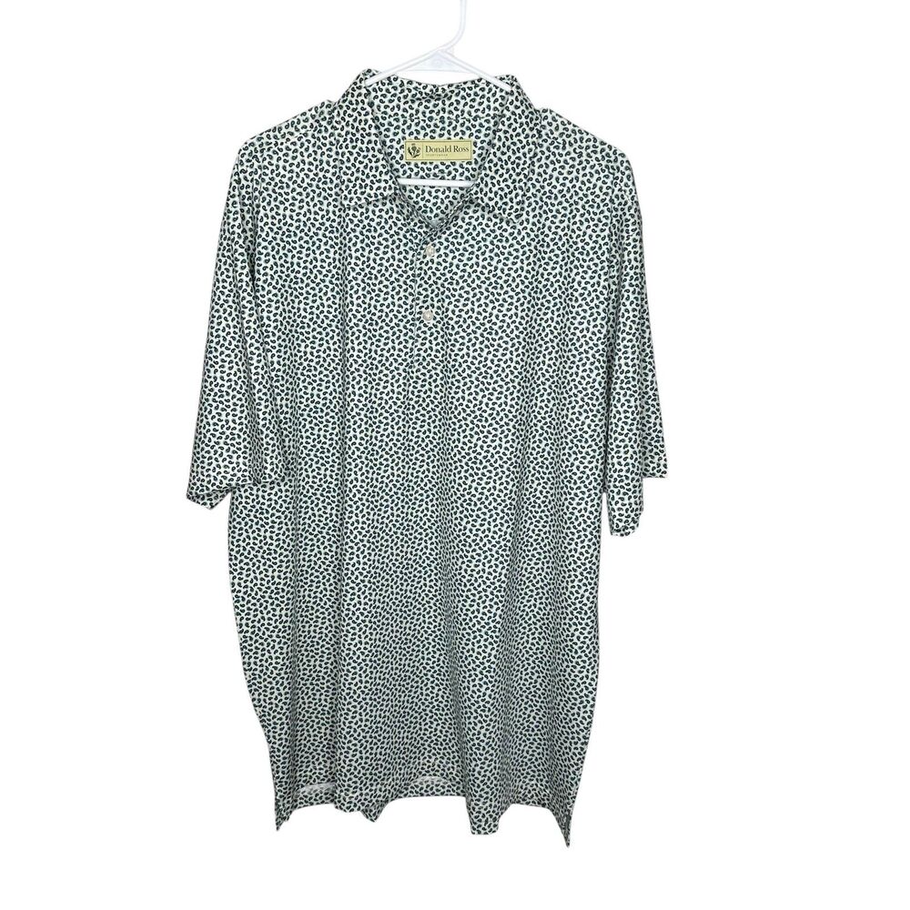 Donald Ross Golf Polo Shirt White Green Paisley Design Short Sleeve Size Large
